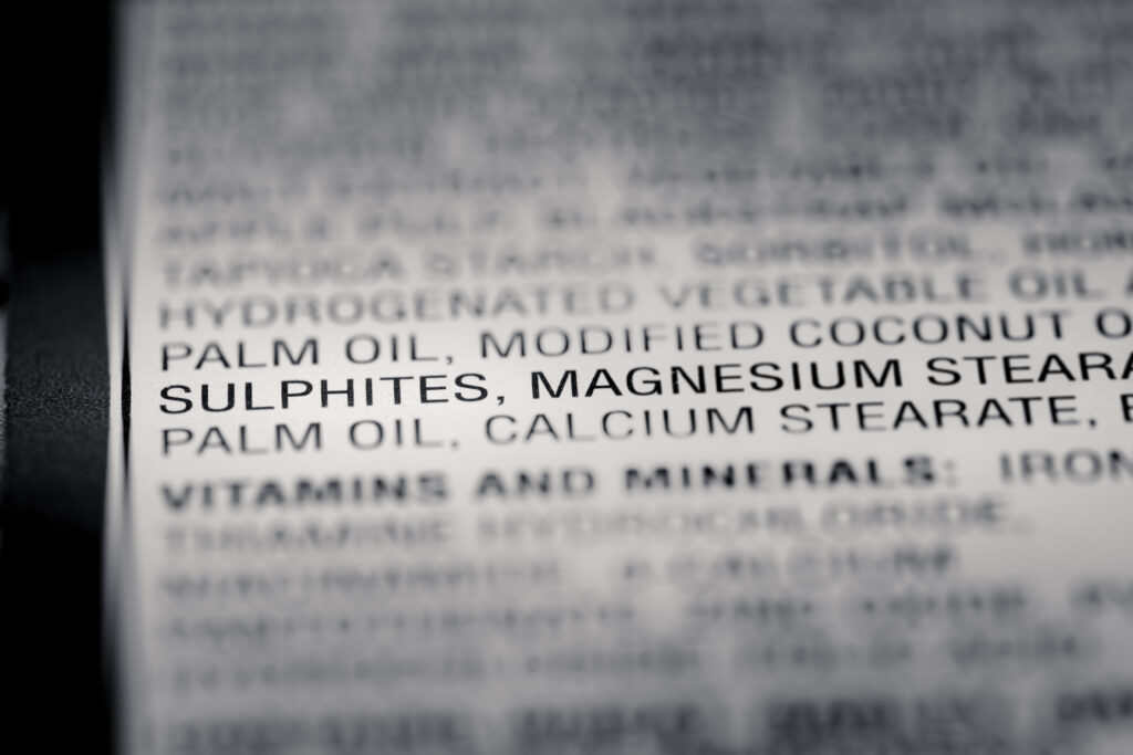 Shallow depth of Field image of Nutrition Facts Preservative Ingredients Information we can find on a grocery Store Product.